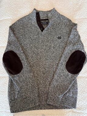 Chaps Gray Cowl Neck Sweater with Elbow Patches